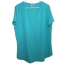 Tacera Blouse Womens XL Blue Short Sleeve V-N...