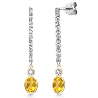 14K Two Tone Gold Citrine and White Created Sapphire and Lab Grown Diamond