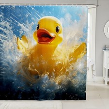 3D Cute Duck Shower Curtain, Blue Sea Surfing Bathroom Curtain for , Teens, -...