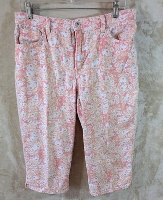 Gloria Vanderbilt Amanda Capri Jeans Women's Size 8 Peach White Pink Floral