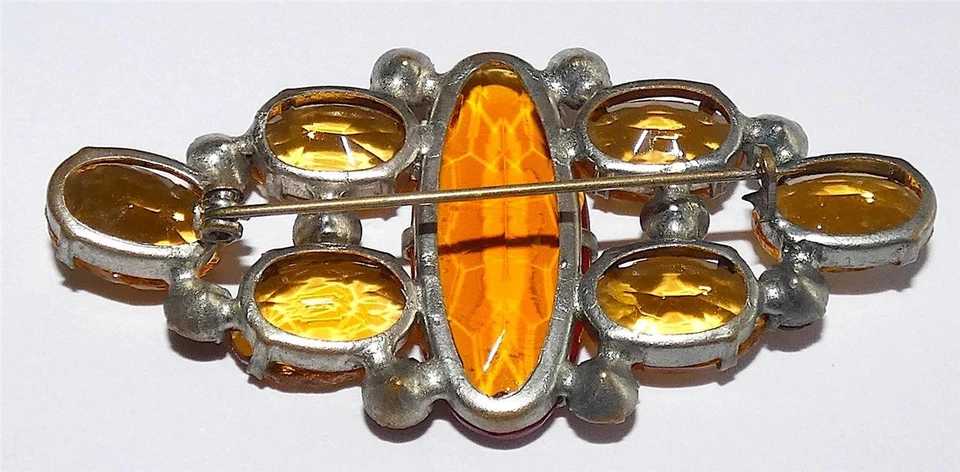 Vintage Czech Amber Glass Brooch Open Back Art Deco 885 - Image 3 of 4