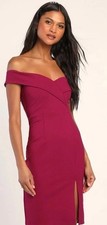 Lulu's Classic glam Burgundy Off Shoulder Slit Bodycon Fitted Cocktail Dress *XS