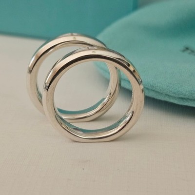 Pair Tiffany Sterling 1837 Makers Narrow Slice rings 6.0 box
