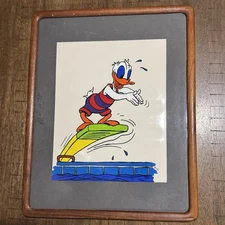 Vtg ‘95 Handmade Artwork Donald Duck Diving Board Framed Picture 14.5”x11.5” SEE