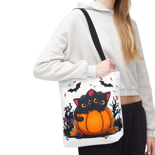 Cute Black Cat Halloween Tote Bag Pumpkin Cat Lovers Fall Gift - Picture 1 of 41