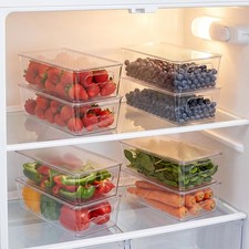 8pcs Clear Stackable Fridge Organizer Bins with Lids And Handles