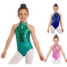 US Girls Gymnastics Dance Leotard Sparkly Sequin Bodysuit for Jazz Ballet Dance