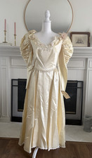 Vintage Susan Lanes Country Elegance Satin Prairie Wedding Dress Sz 10 Cream NWT