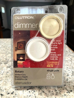 Lutron Rotary Dimmer White Ivory Single Pole Halogen Incandescent D-600PH-DK