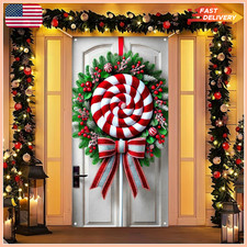 Natural Pinecone Christmas Wreath with Bells 71x35 Inch Rustic Winter Door Cover