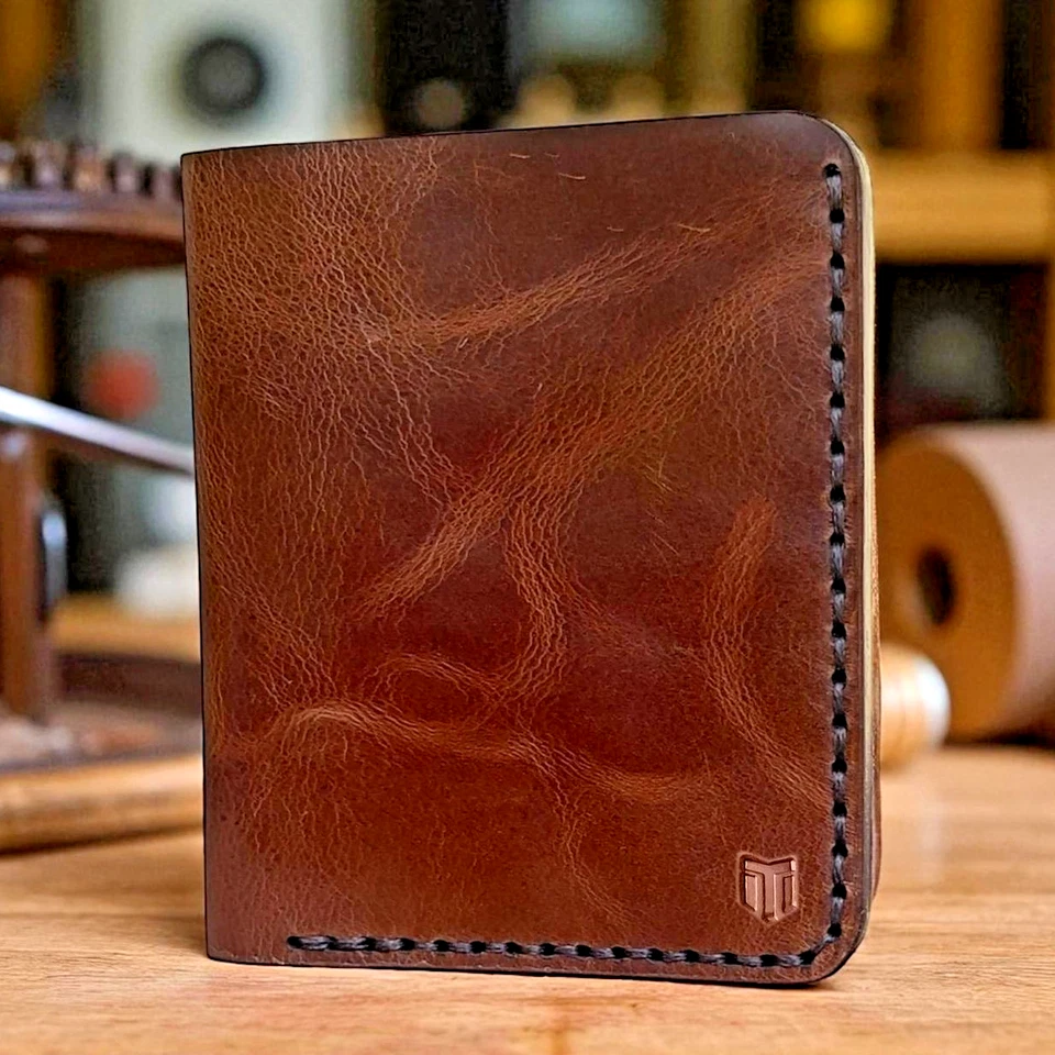Men's Handmade Genuine Leather Bifold Credit Card Holder RFID Blocking Wallet - Image 2 of 4