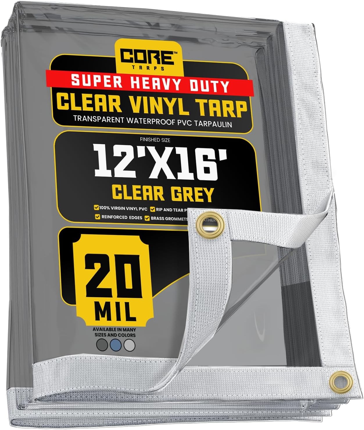Core Tarps 20 Mil Extreme HD Clear Tarp Grommets 12x16' Super Waterproof