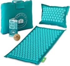 Acupressure Mat and Pillow Set Turquoise Back Neck Pain Relief Coconut Fibre