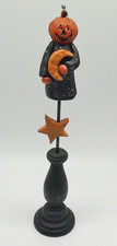 Primitive Style Wood Halloween Jack O' Lantern Pumpkin Person Table Decor Signed