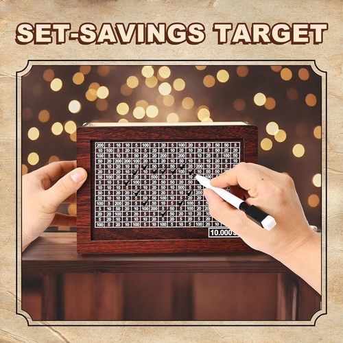 10000 Savings Challenge Box, Wooden Money Saving Piggy Bank for Adults Kids, Reu - Picture 3 of 5