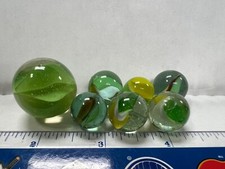 Vintage Glass Multicolor Ribbon Core Marbles Lot Of 7 Cats Eye Crafts shooter