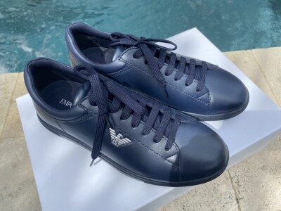 Armani Men's X3X263 Men's Navy Blue Leather Sneakers | eBay