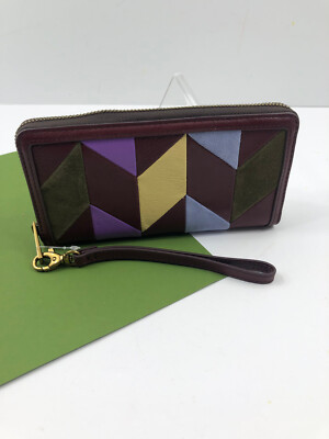 Fossil RFID Logan Leather Zip Around Wallet Wristlet Patchwork