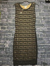 MSSP Bodycon Dress Womens XL Black Tan Floral Lace Slip Layered Stretch