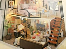 DIY Dollhouse LED Light Wooden 3D Miniature W Furniture ~HAPPY HOUSE~ New