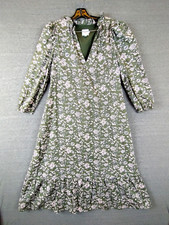 The Nines Womes Dress Small Green Floral Maxi Ruffle V Neck Prairie Cottage Core