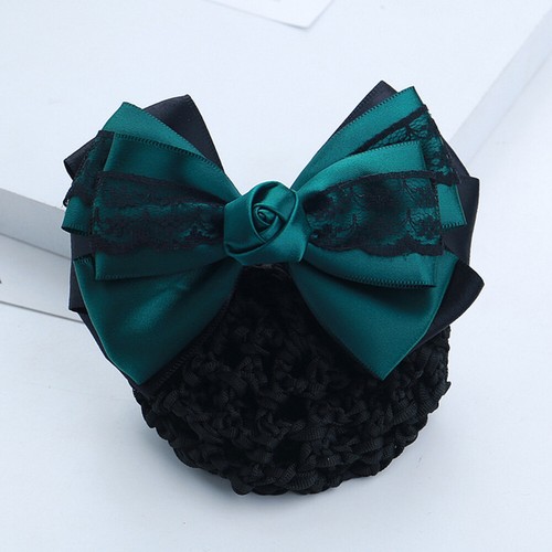 Women Satin Bow Barrette Double Bowknot Hair Net Hair Bun Barrette Hair Clip▱ - Picture 69 of 109