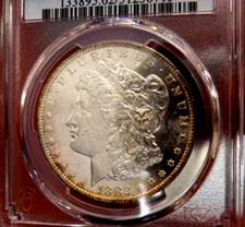 MORGAN SILVER DOLLAR 1882 O/O PCGS MS 62+++ VAM 7 TOP 100 GLASSY BORDERLINE PL