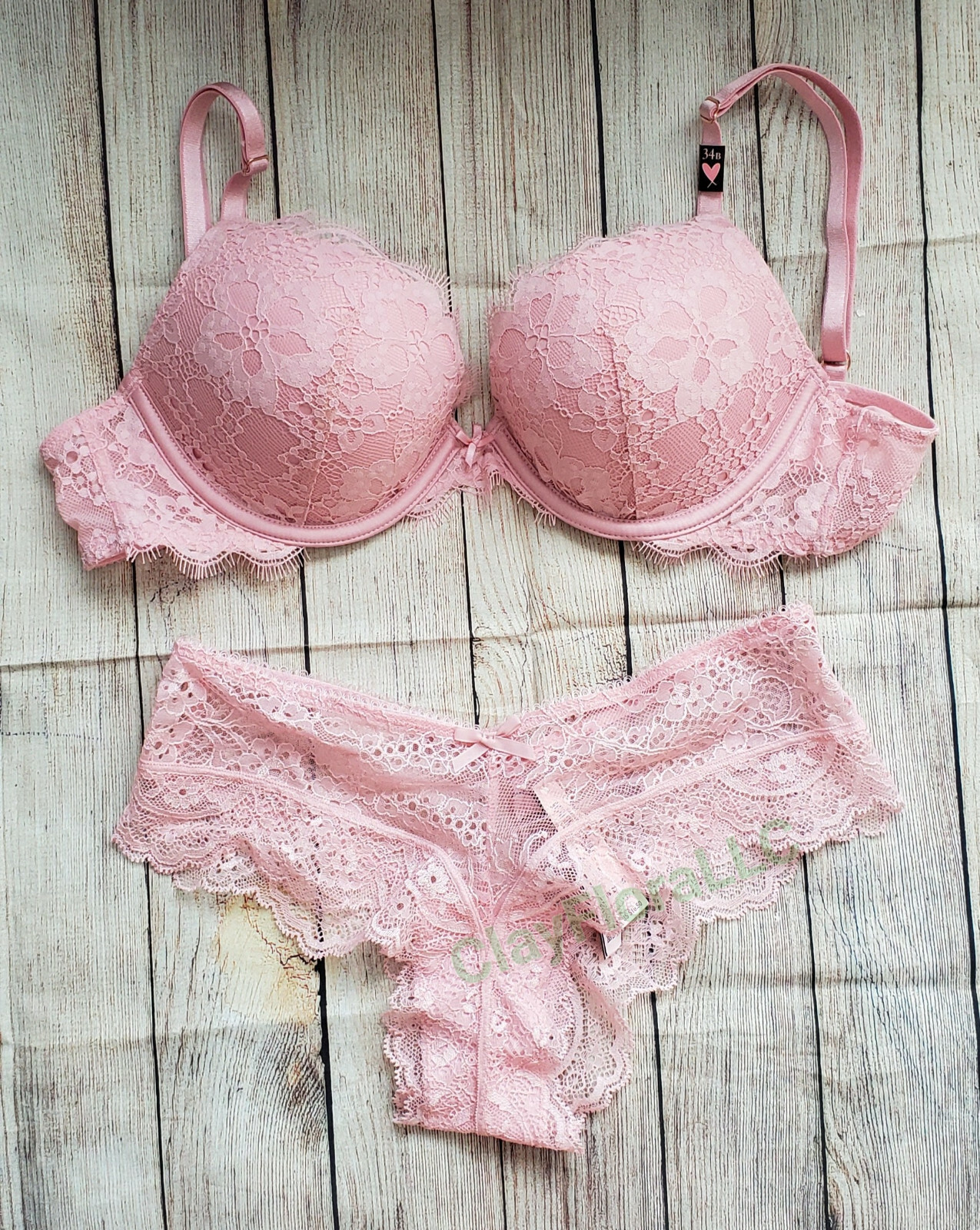 Victoria's Secret Dream Angels Push Up bra set dusk pink 10T1 thong