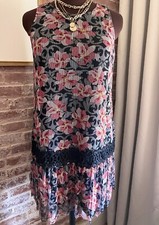 Loft Floral Slip Shift Dress Sleeveless Pink Black Mini Lightweight Size 4