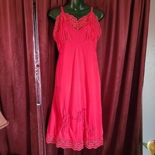 vintage Red Slip Negligee Gown Grandma Wedding Night 1970s Top Form Sz 38"