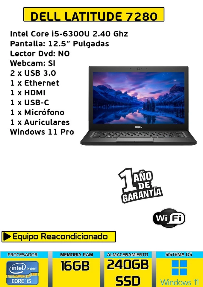 ORDENADOR PORTATIL DELL LATITUDE 7280 CORE I5 16 GB RAM 240 GB SSD WINDOWS 11 - Imagen 4 de 4