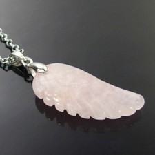 Collana ciondolo ala vero quarzo rosa GARANZIA pietra naturale argento 925 NUOVA