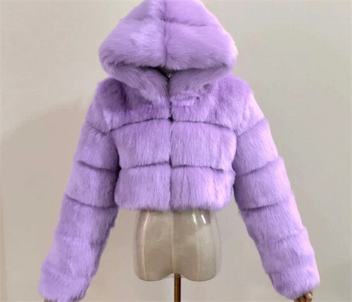 Damen-Winterjacke Kunstfellkapuze kurz geschnitten Oberteil Mantel warm Oberbekleidung Geschenke UK - Bild 14 von 50