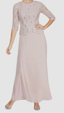 Alex Evenings Women Pink Sequin Lace Gown Dress Petite Size 8P