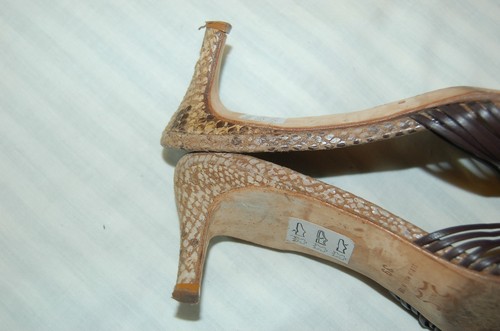 Zapatos SportMax Marrón Cuero de Serpiente Sin Cordones Tacón de Gatito Mujer 39 Hechos en Italia - Imagen 9 de 12