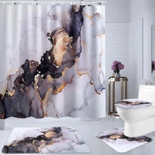 BSHAPPLUS 4PCS Purple Marble Shower Curtain Set with Rugs – Waterproof Bathroom 