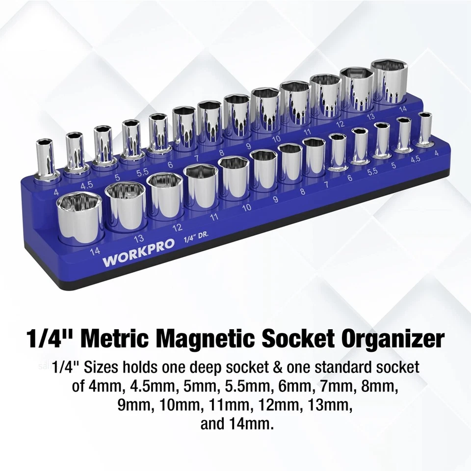 WORKPRO 1/4-Inch Metric Magnetic Socket Organizer Hold 26PC Standard Deep Socket - Image 2 of 4
