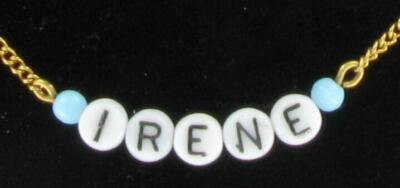 Irene - Name Necklace Gold Tone Blue Glass - Circa 1950-60