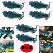 6 Pack 19'' Christmas Peacock 3D Decorative Glitter Feather Pendant Ornament