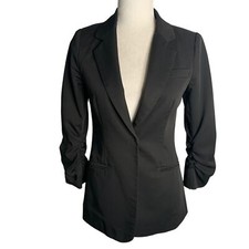 Audrey 3 1 Snap Front Blazer Jacket S Black Ruched Sleeves Lined Pockets