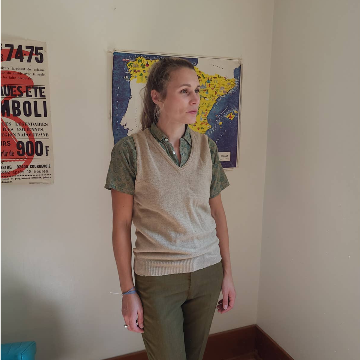 トップス 50s 60s Wool Vest Vintage 1950's to 1960's Wool & Fur Sweater Vest / Preppy V Neck