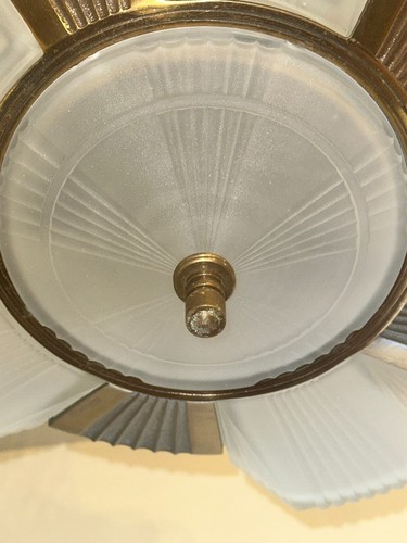 Art Deco Slipper Shade Chandelier. Frosted Glass Shades. 18" D x 17" H - Picture 4 of 5