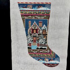Peter Ashe Hand Painted Needlepoint Canvas English Winter Stocking LE '94 18 ct