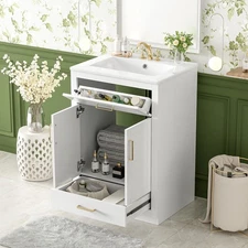 24" Bathroom Vanity w/ Sink, Freestanding Bath Vanity Cabinet, 2 Drawers, Doors