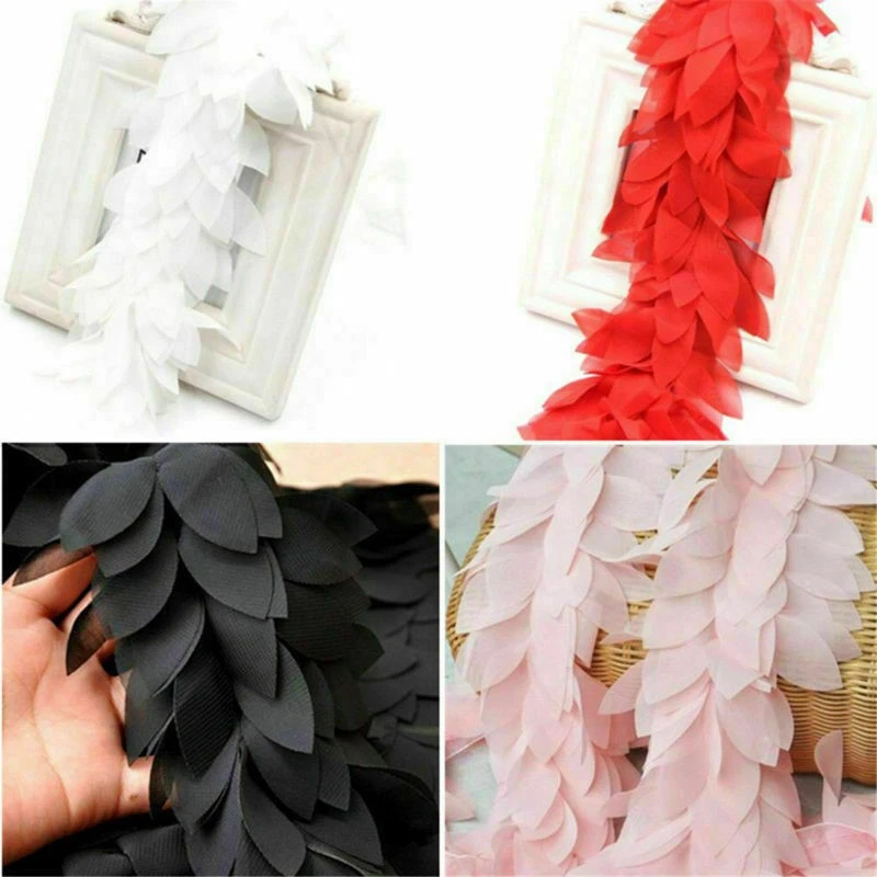 Chiffon Verlässt Spitze Borte Hochzeitskleid Braut Spitzenbesatz Stoff Handwerk - Bild 1 von 4
