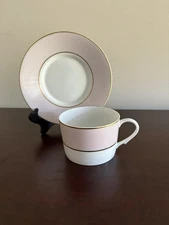 Raynaud Limoges PINK CRINOLINE White Flat Cup Saucer Set Lot A MINT