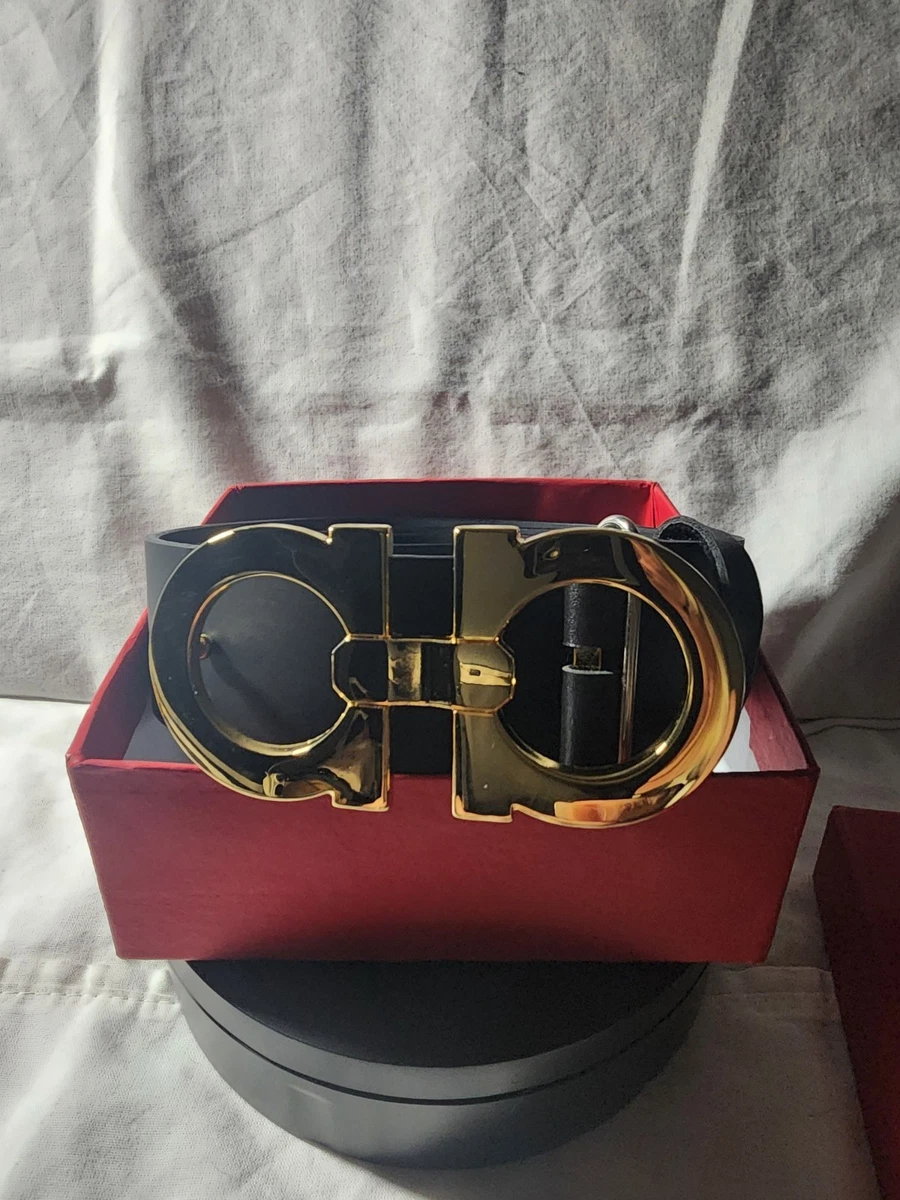 PRISTINE Ferragamo Black Suede Belt Gold Buckle XS - Small Waist 27\