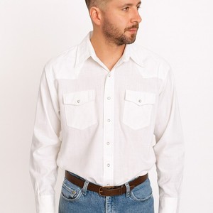 Levi Strauss Western Pearl Snap Shirt Mens L White Cowboy Rodeo Workwear