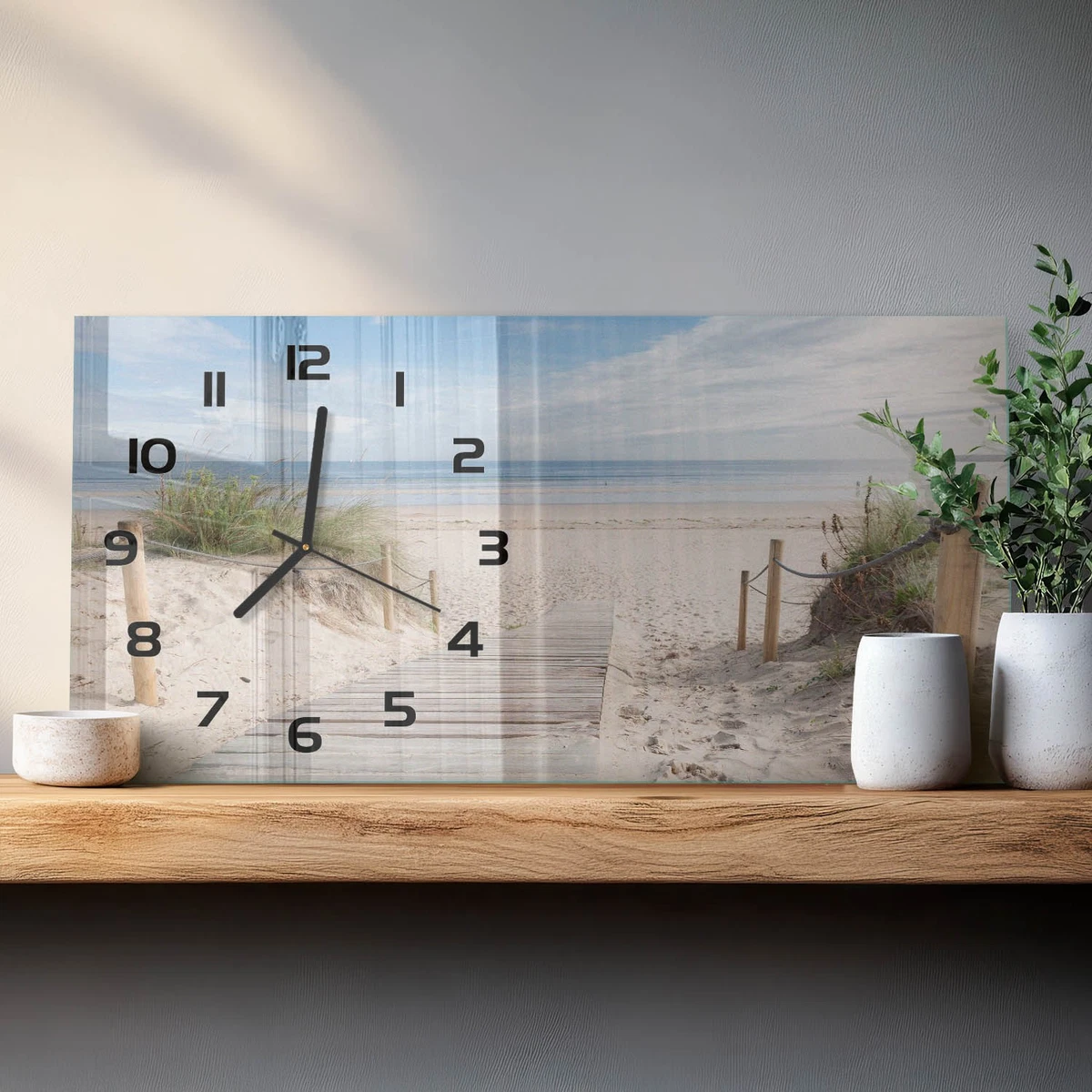 Reloj de Pared Rectangular Horizontal Vidrio Templado Premium Playa 60x30 cm