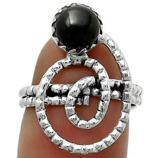 Spiral Natural Black Onyx Brazil 925 Sterling Silver Ring s.7.5 Jewelry R-1456